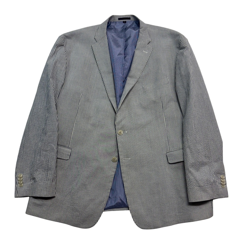 Jos A Bank 1905 50R Blue White Stripe Seersucker Blazer Jacket Sport Coat Cotton